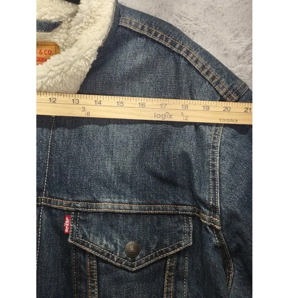 Levi's Mens Denim Sherpa Lined Trucker Jacket Coat Blue Stylish - Picture 5 of 15